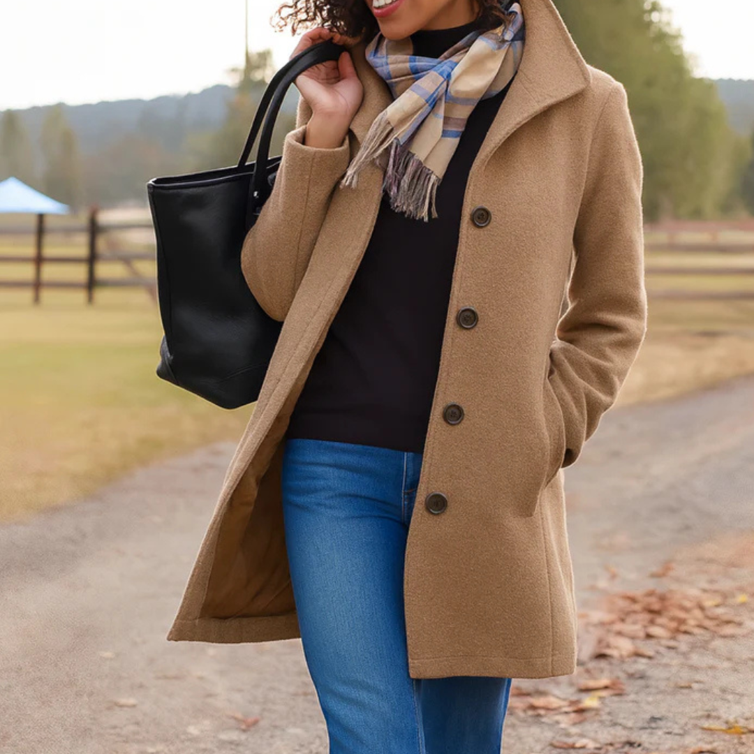 Manteau mi-long femme en laine coupe droite à col tailleur 1
