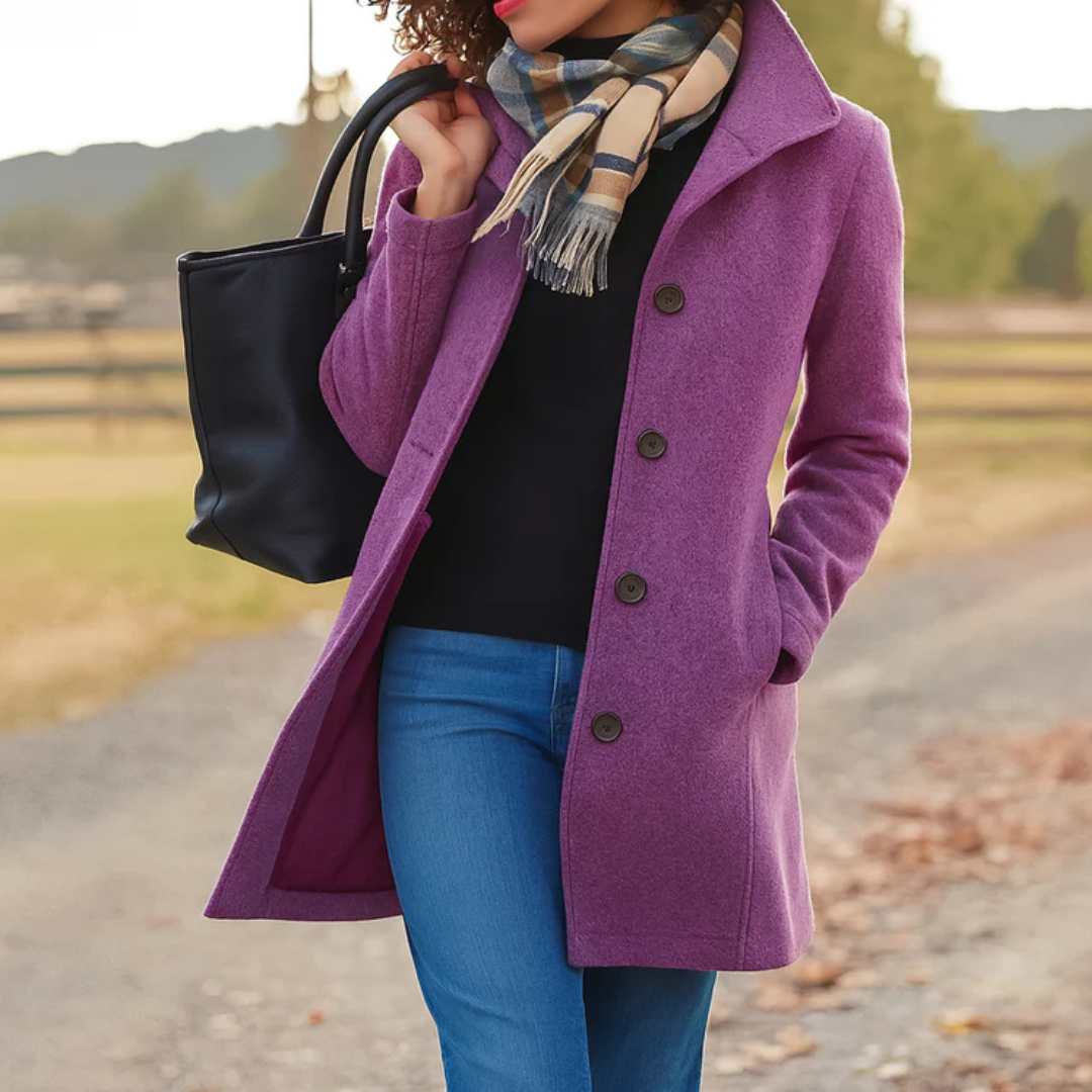 Manteau mi-long femme en laine coupe droite à col tailleur 2