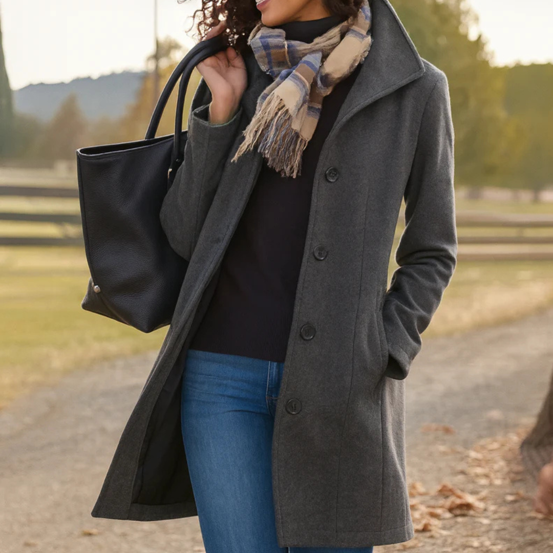Manteau mi-long femme en laine coupe droite à col tailleur 4