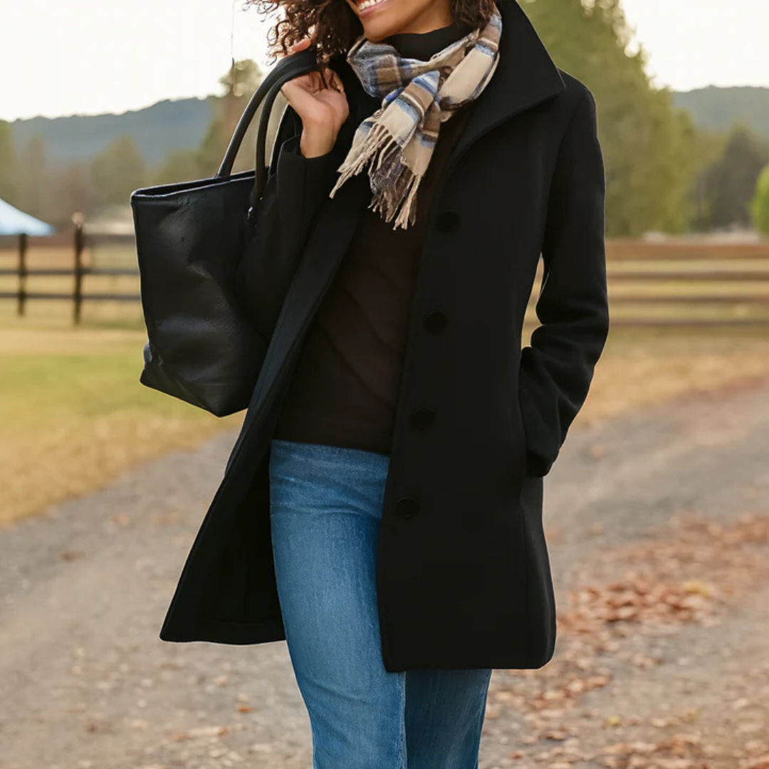 Manteau mi-long femme en laine coupe droite à col tailleur 5