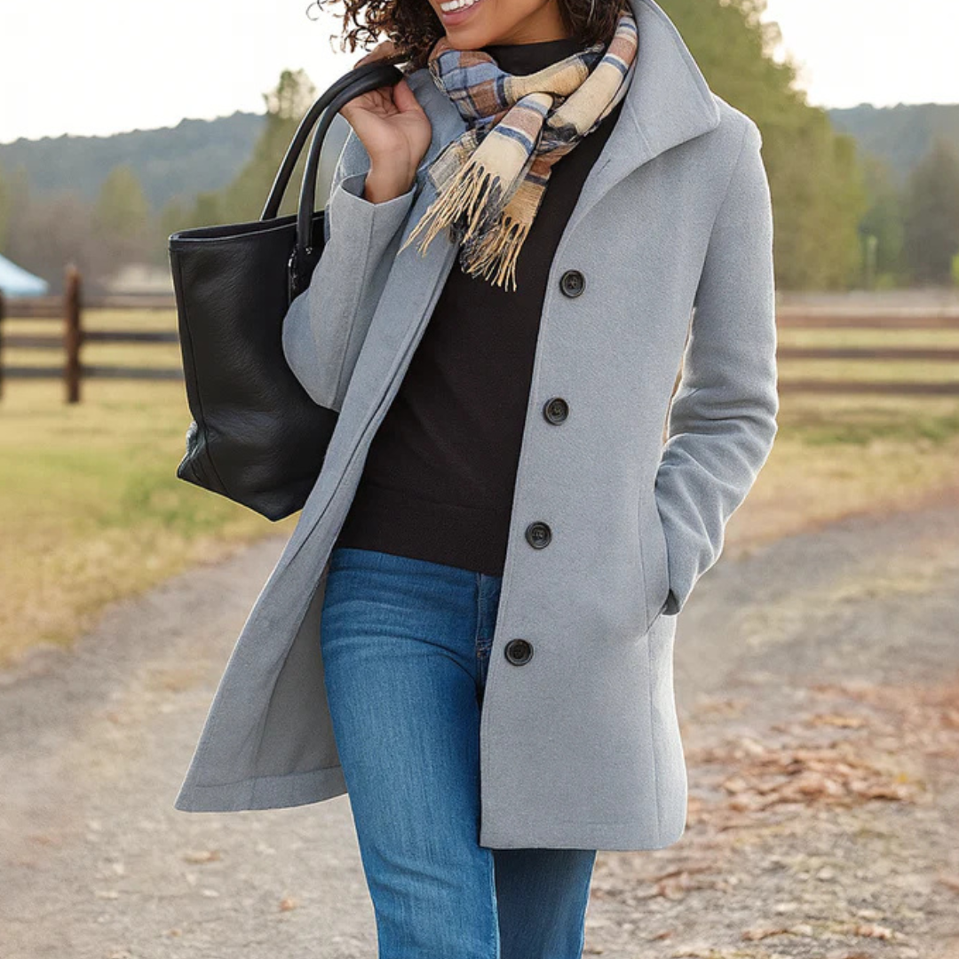 Manteau mi-long femme en laine coupe droite à col tailleur 6