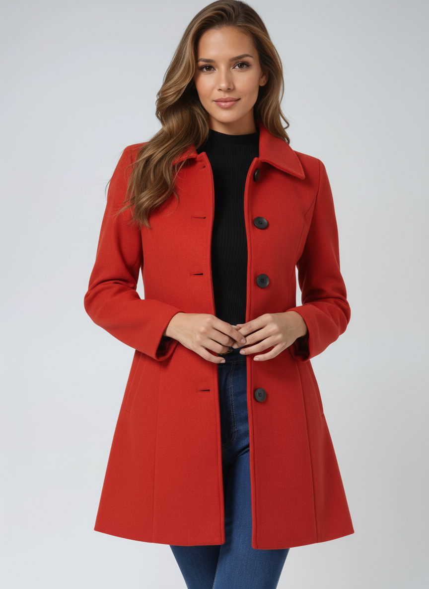 Manteau mi-long femme en laine coupe évasée boutonné sur le devant 11