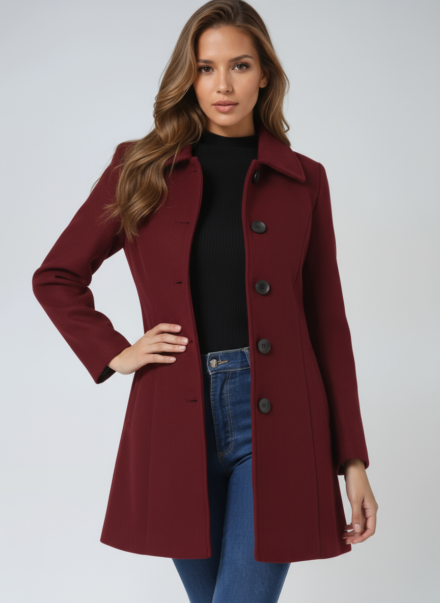 Manteau mi-long femme en laine coupe évasée boutonné sur le devant 3