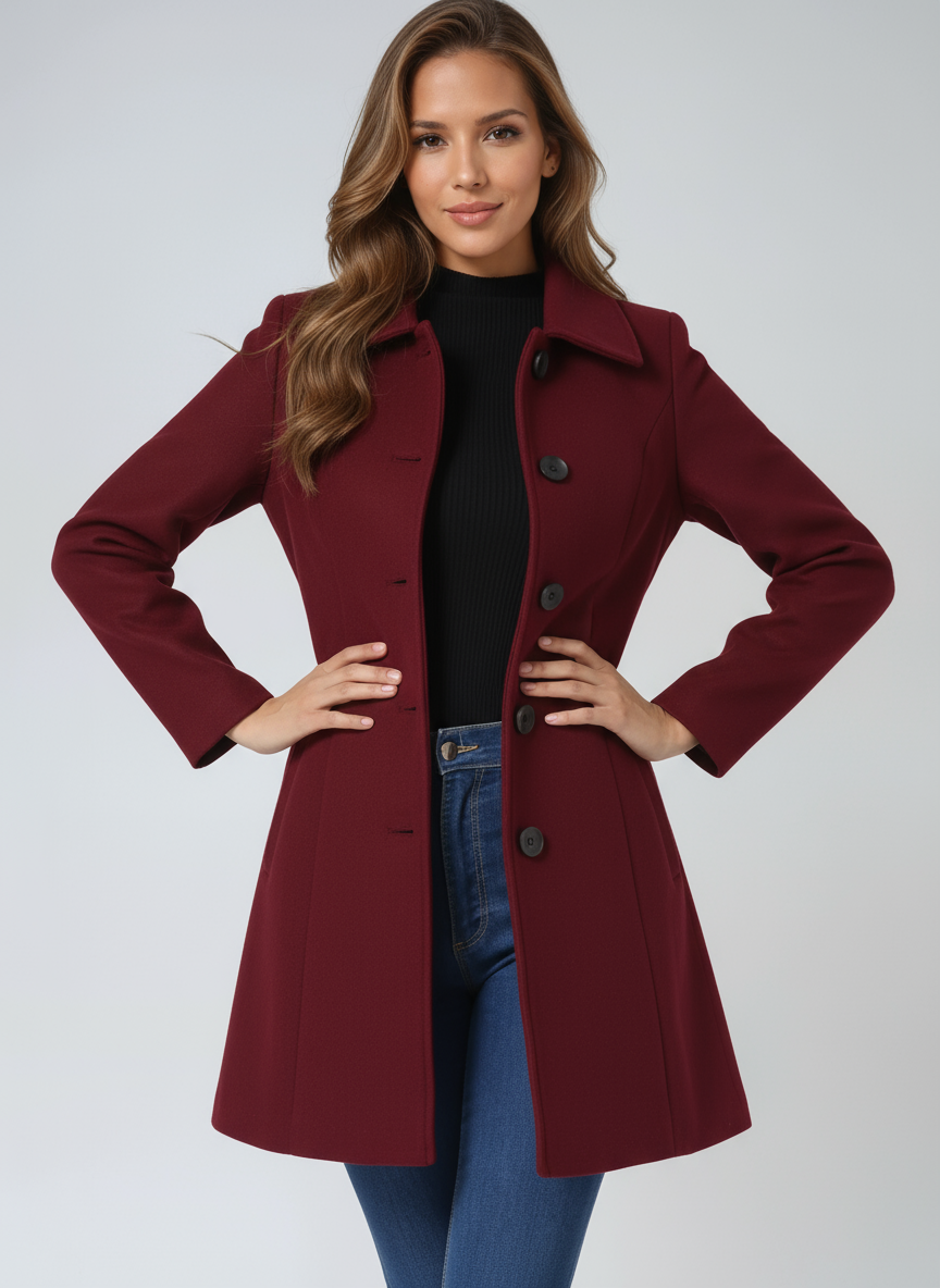 Manteau mi-long femme en laine coupe évasée boutonné sur le devant 4
