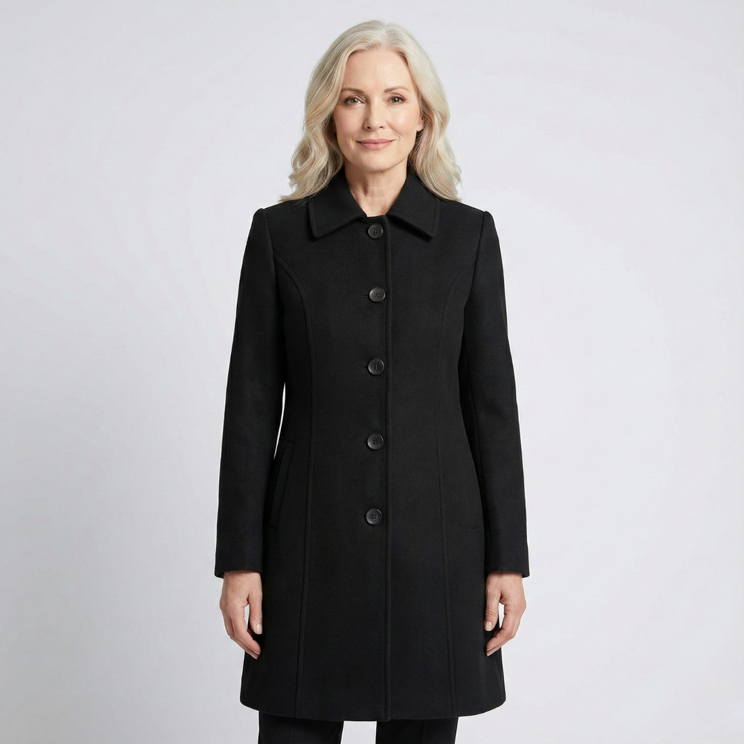 Manteau mi-long femme en laine coupe évasée boutonné sur le devant 7