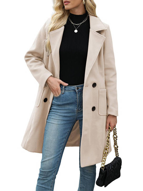 Manteau mi-long femme en laine mélangée à double boutonnage et poches à rabat 5