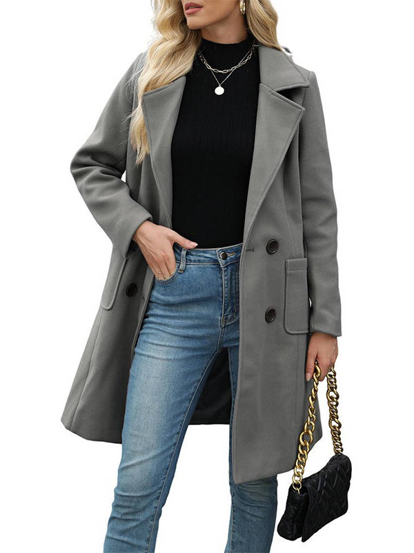 Manteau mi-long femme en laine mélangée à double boutonnage et poches à rabat 6