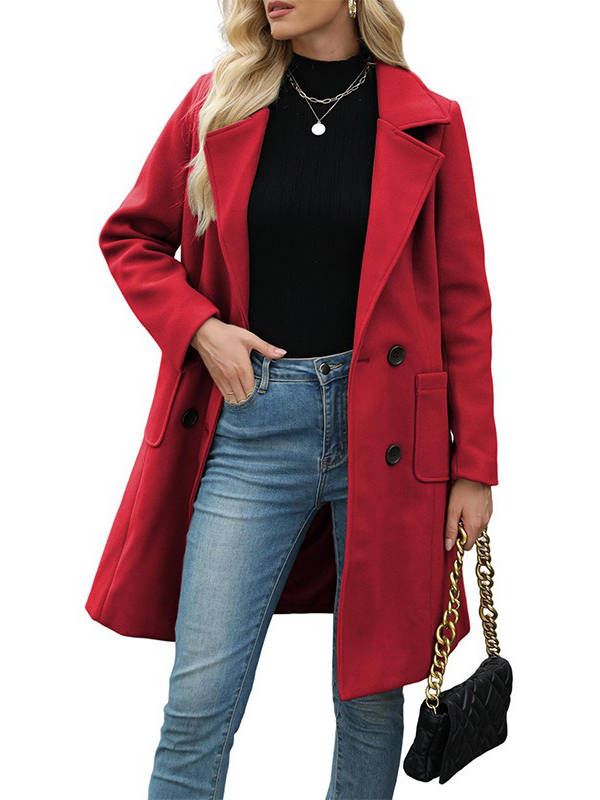Manteau mi-long femme en laine mélangée à double boutonnage et poches à rabat 8