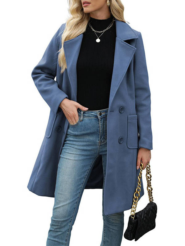 Manteau mi-long femme en laine mélangée à double boutonnage et poches à rabat 9