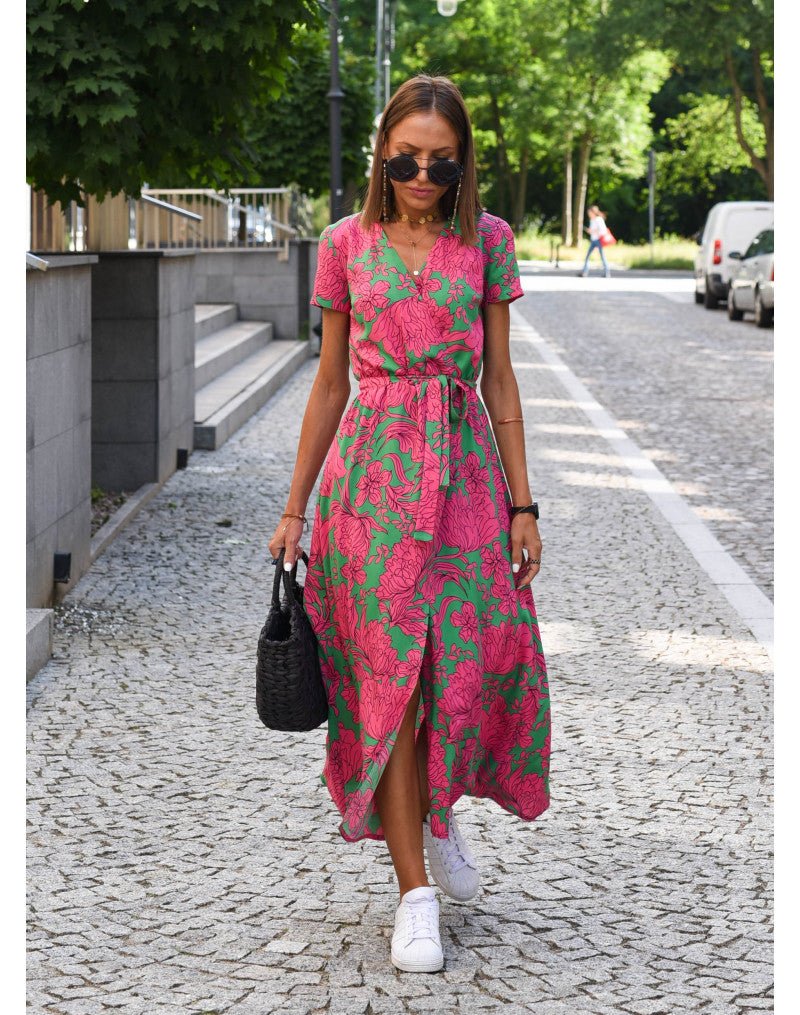 Robe midi portefeuille à imprimé femme
