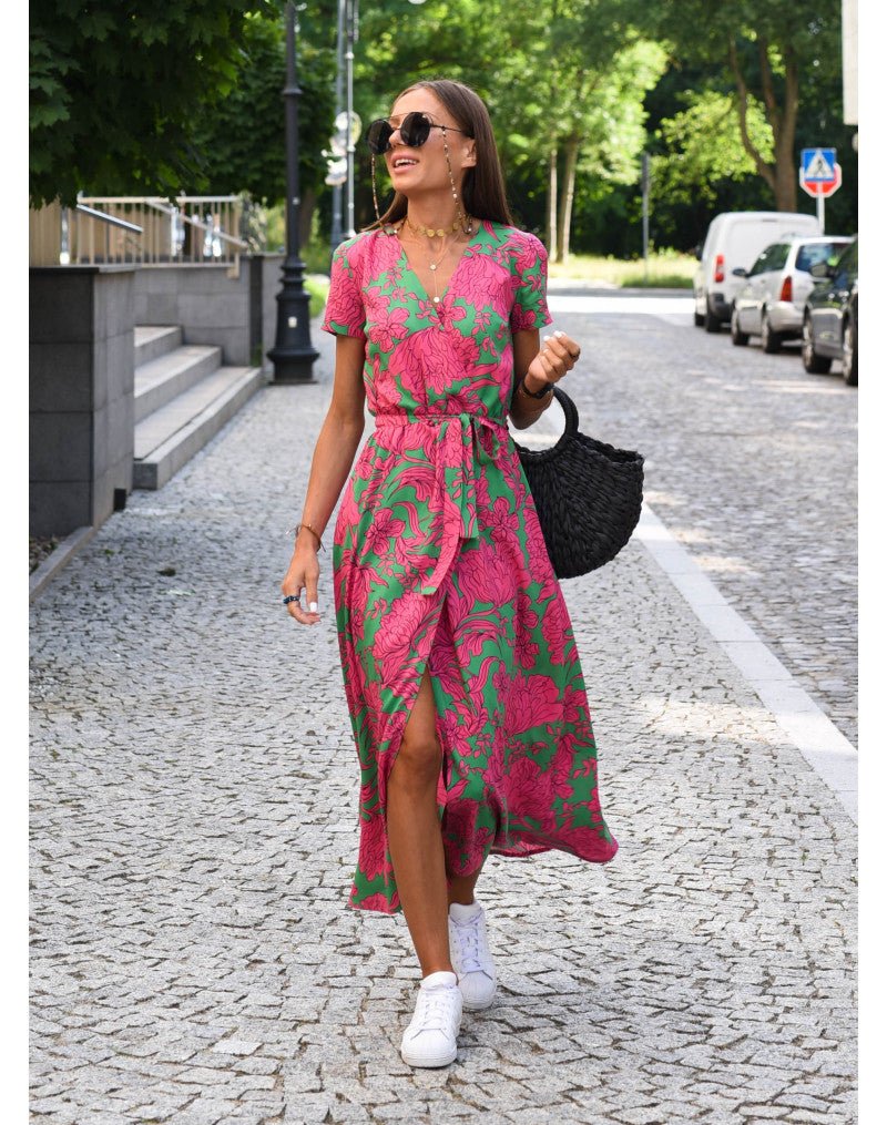 Robe midi portefeuille à imprimé femme