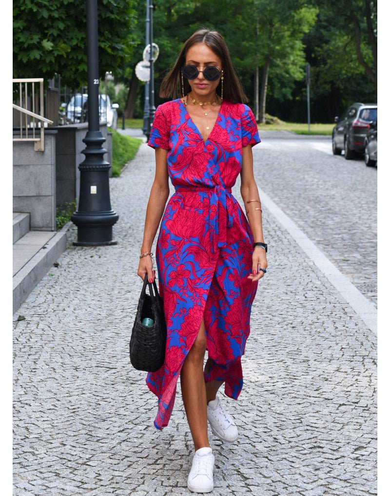 Robe midi portefeuille à imprimé femme