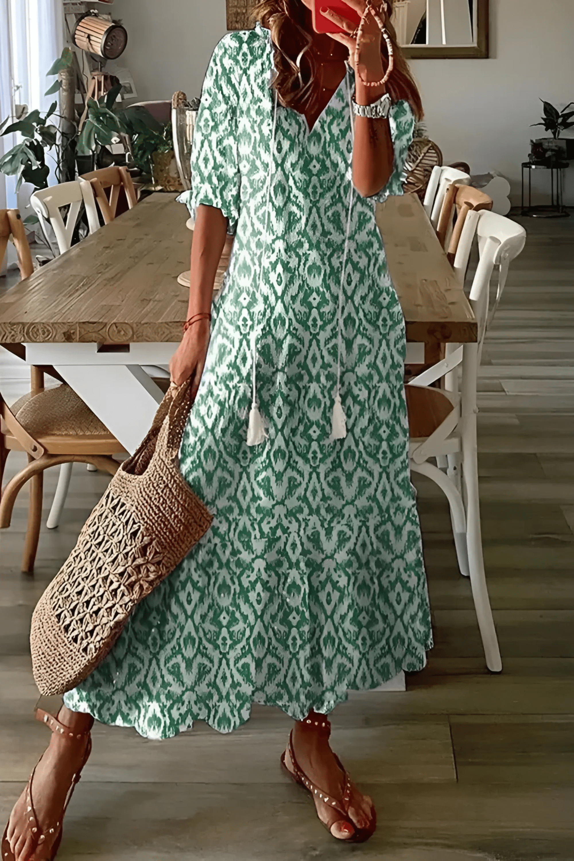 Robe midi légère et imprimée femme