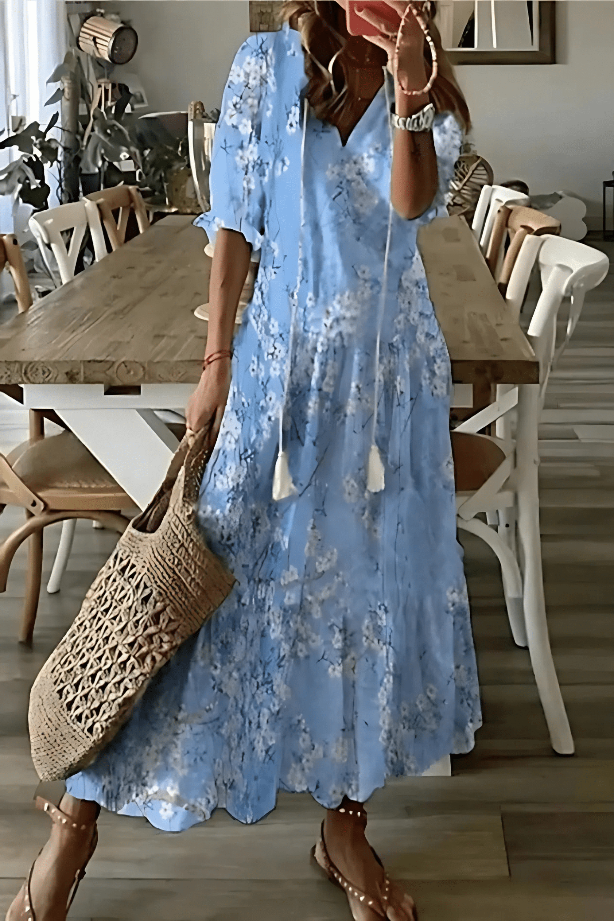 Robe midi légère et imprimée femme