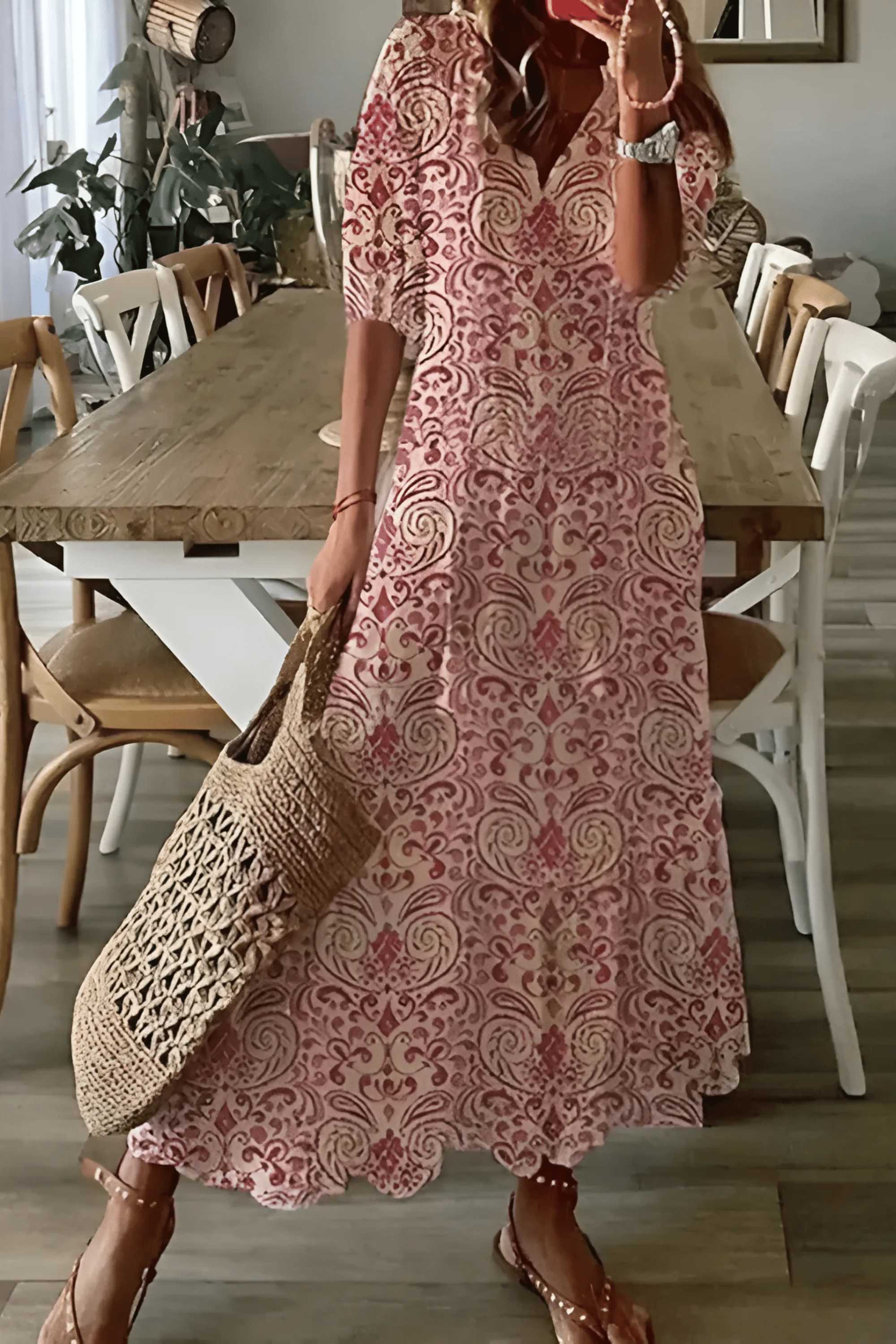 Robe midi légère et imprimée femme