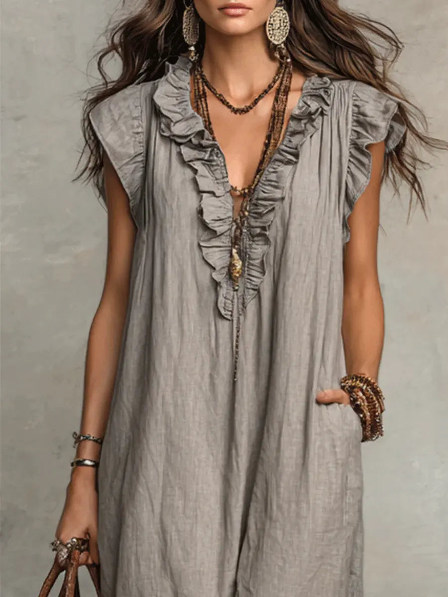 Robe longue femme en lin et coton, coupe fluide bohème