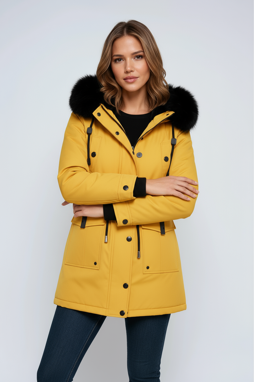 Parka d'hiver femme à capuche bordée de fausse fourrure et taille réglable 6