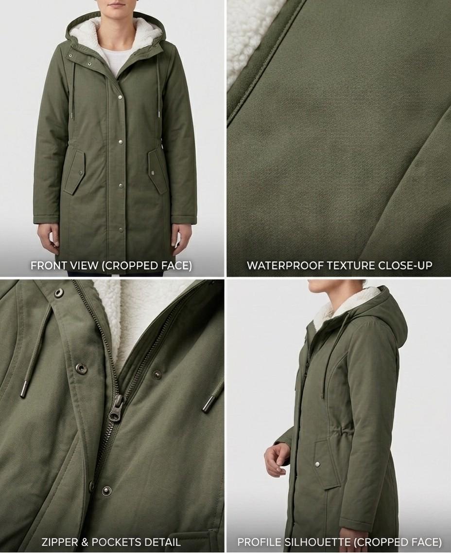 Parka d'hiver femme à capuche doublée polaire chaude et déperlante 17