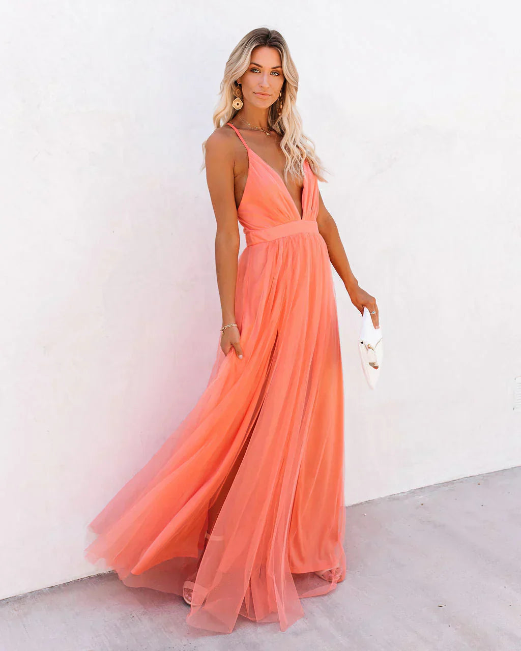 Robe fluide orange pour femme