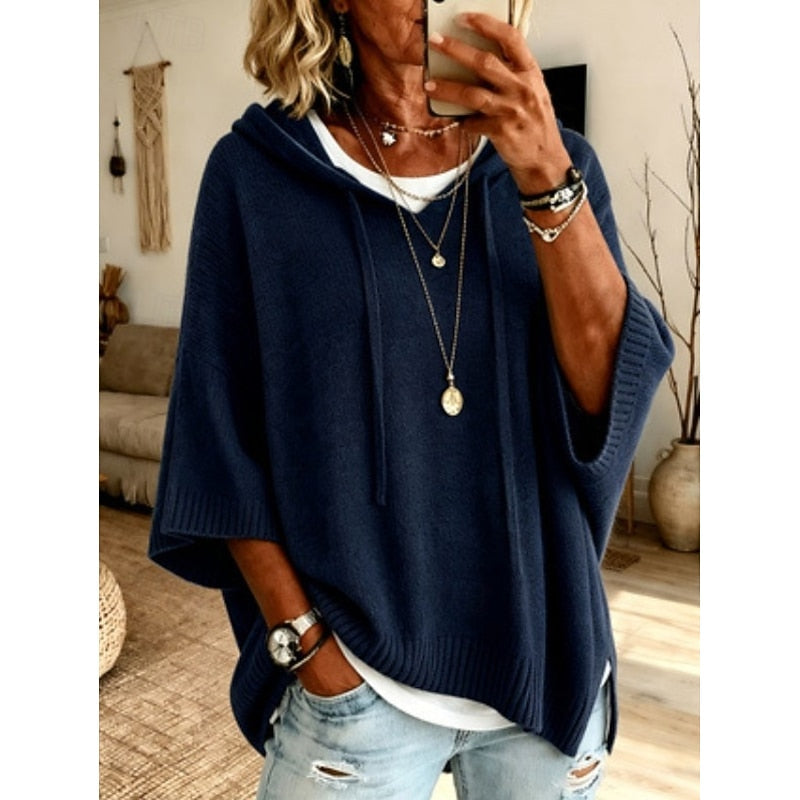 Pull à capuche ample en maille femme 11