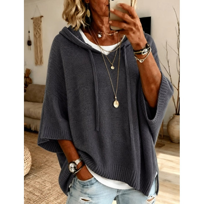 Pull à capuche ample en maille femme 5