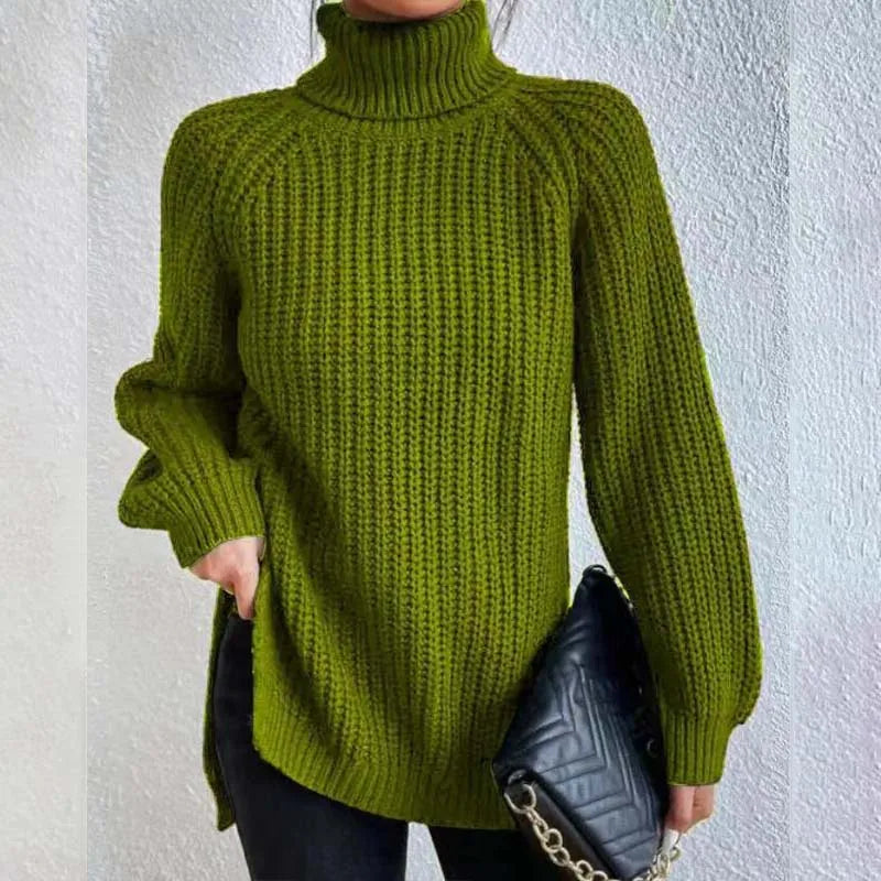 Pull à col roulé femme en grosse maille côtelée 1