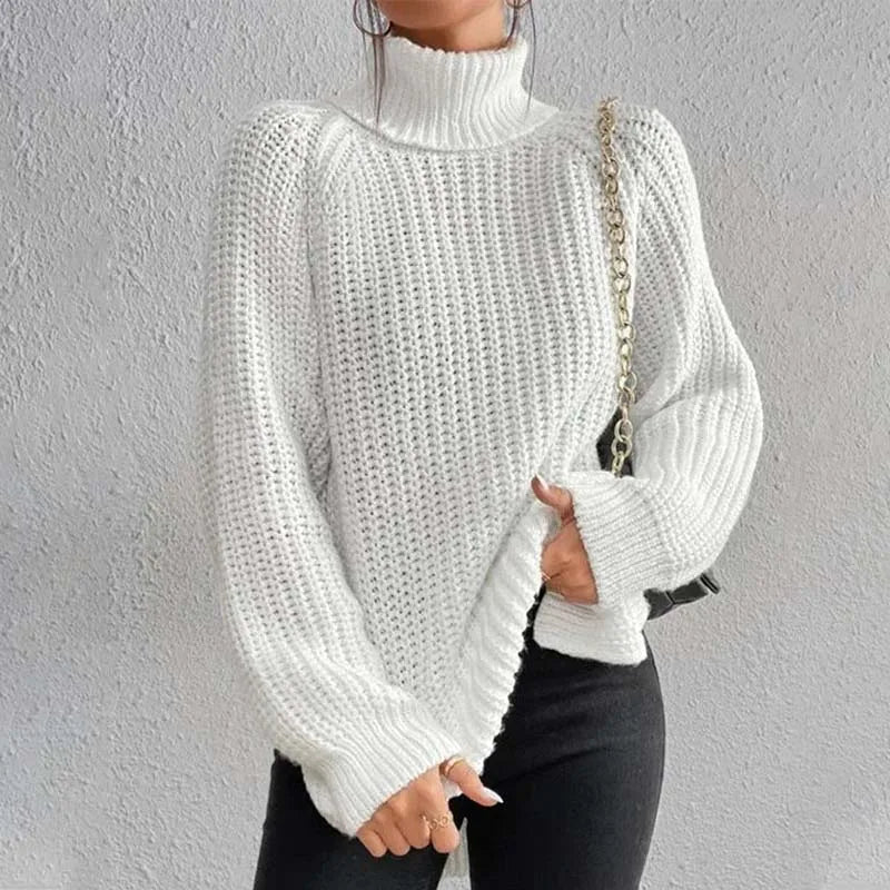 Pull à col roulé femme en grosse maille côtelée 10