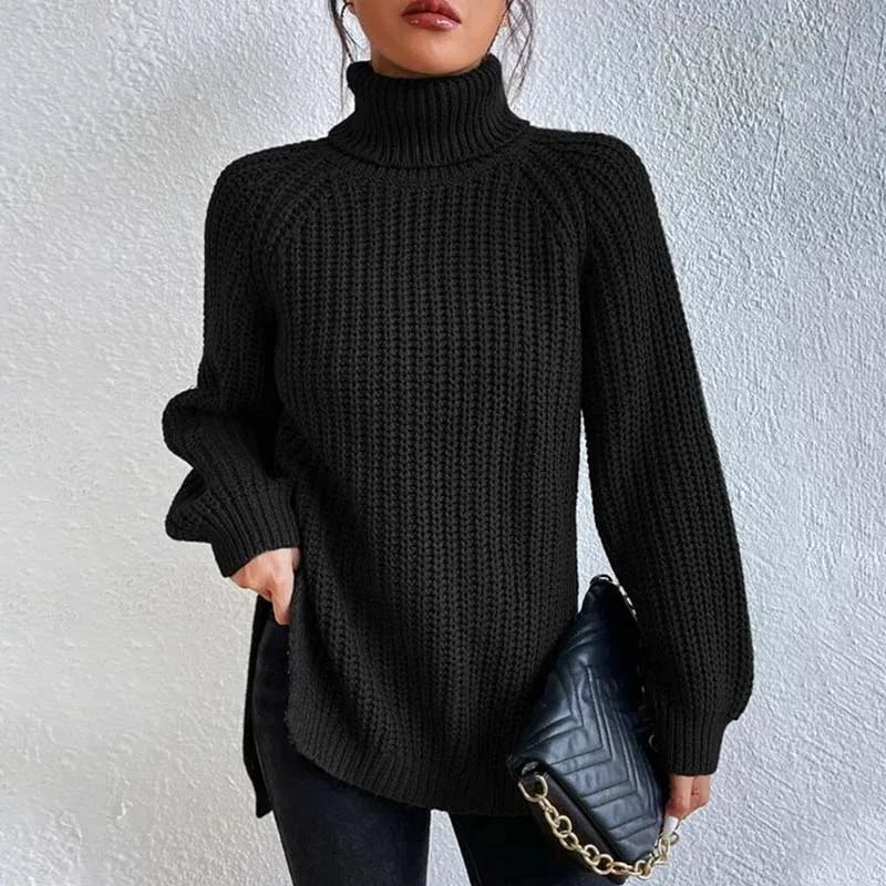 Pull à col roulé femme en grosse maille côtelée 2