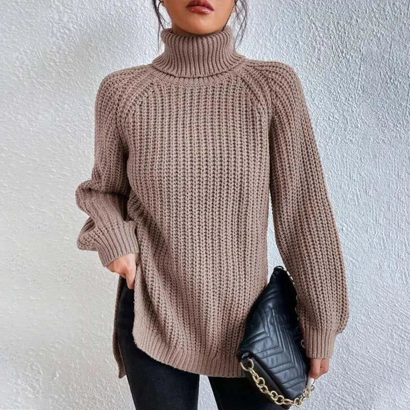 Pull à col roulé femme en grosse maille côtelée 8