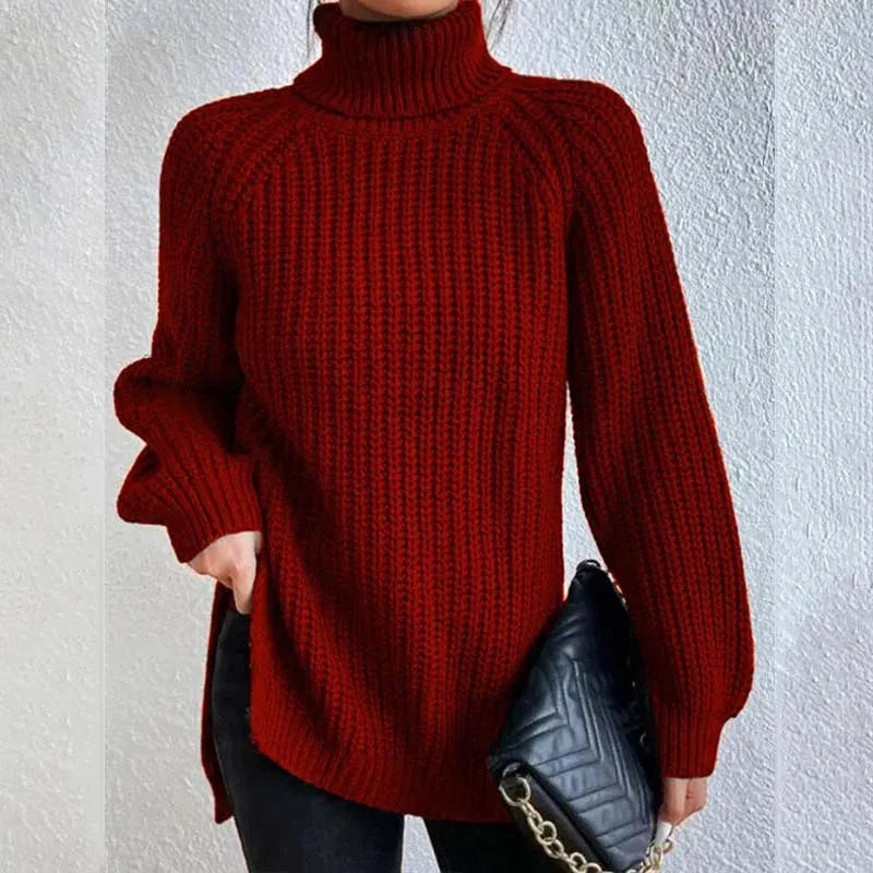 Pull à col roulé femme en grosse maille côtelée 9