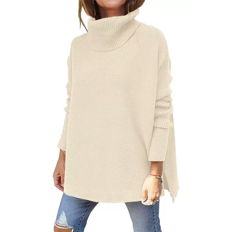 Pull à col roulé femme oversize à manches chauve-souris 1