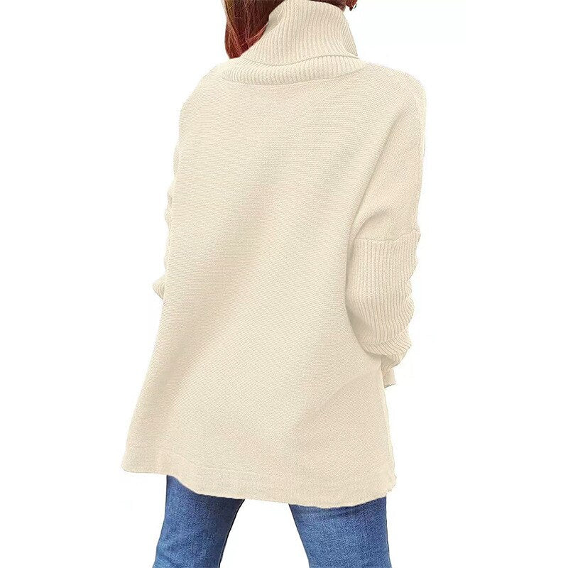 Pull à col roulé femme oversize à manches chauve-souris 10