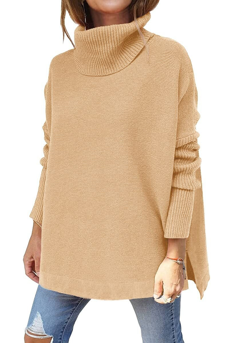 Pull à col roulé femme oversize à manches chauve-souris 2