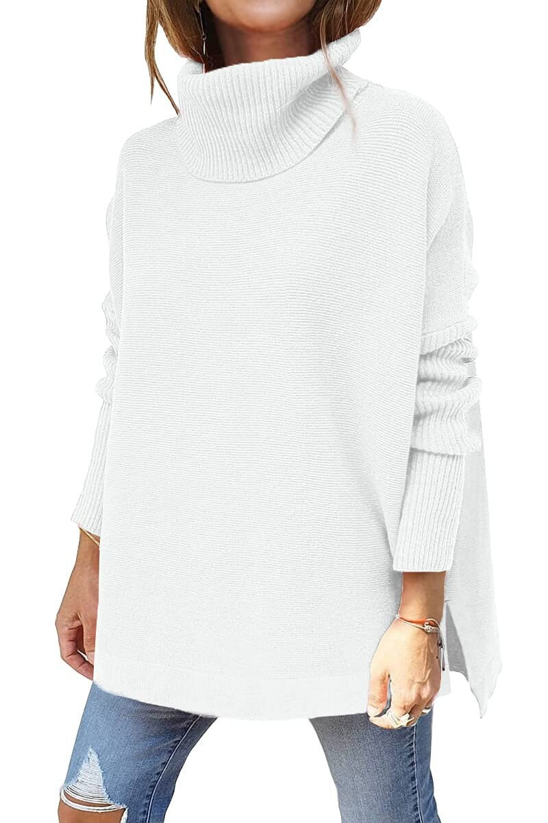 Pull à col roulé femme oversize à manches chauve-souris 3