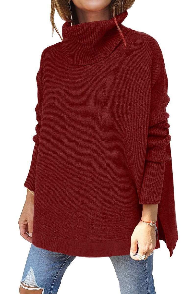 Pull à col roulé femme oversize à manches chauve-souris 6