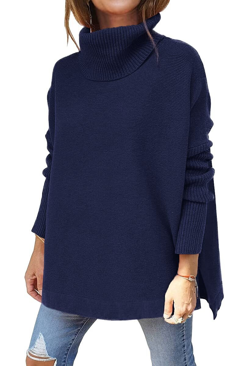 Pull à col roulé femme oversize à manches chauve-souris 7
