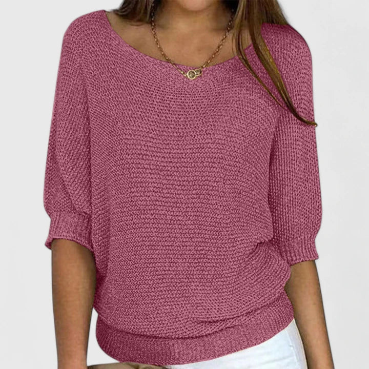 Pull à manches chauve-souris col rond ample femme 3