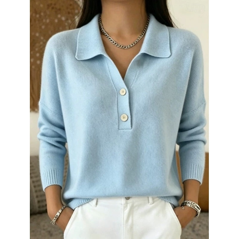Pull col polo boutonné en maille femme 1