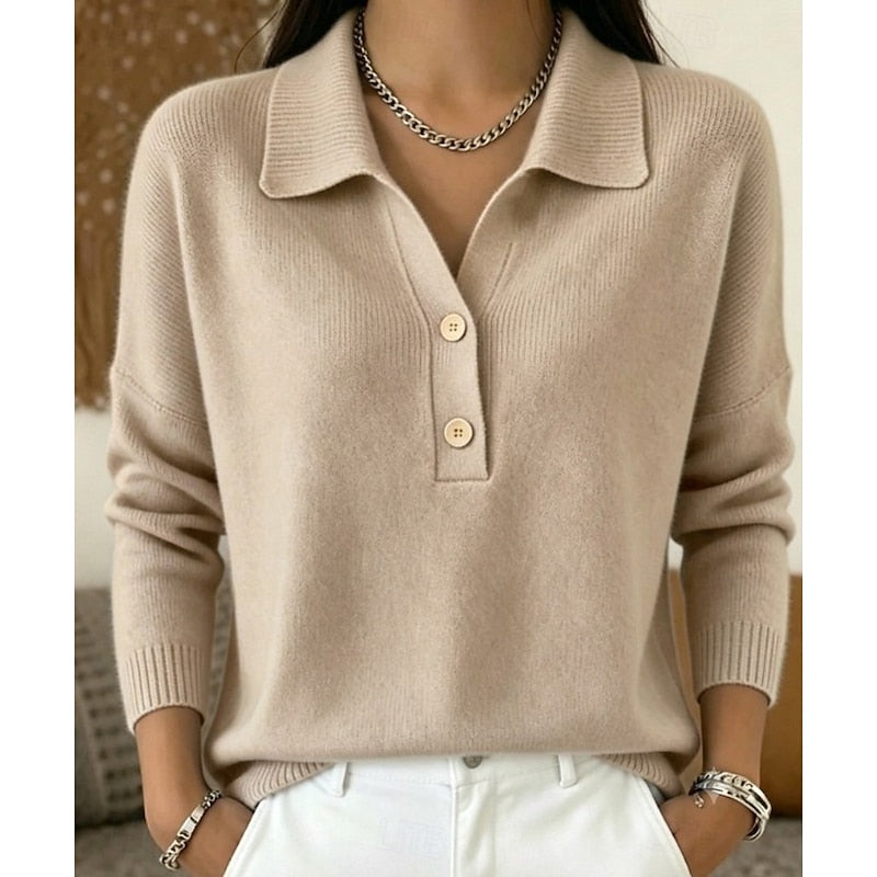 Pull col polo boutonné en maille femme 3