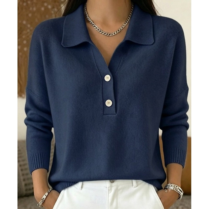 Pull col polo boutonné en maille femme 5