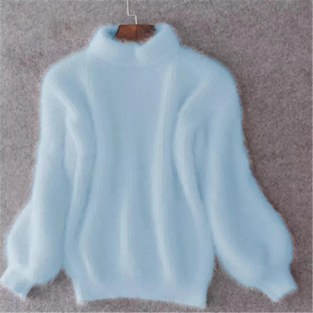 Pull col roulé duveteux en maille femme 1