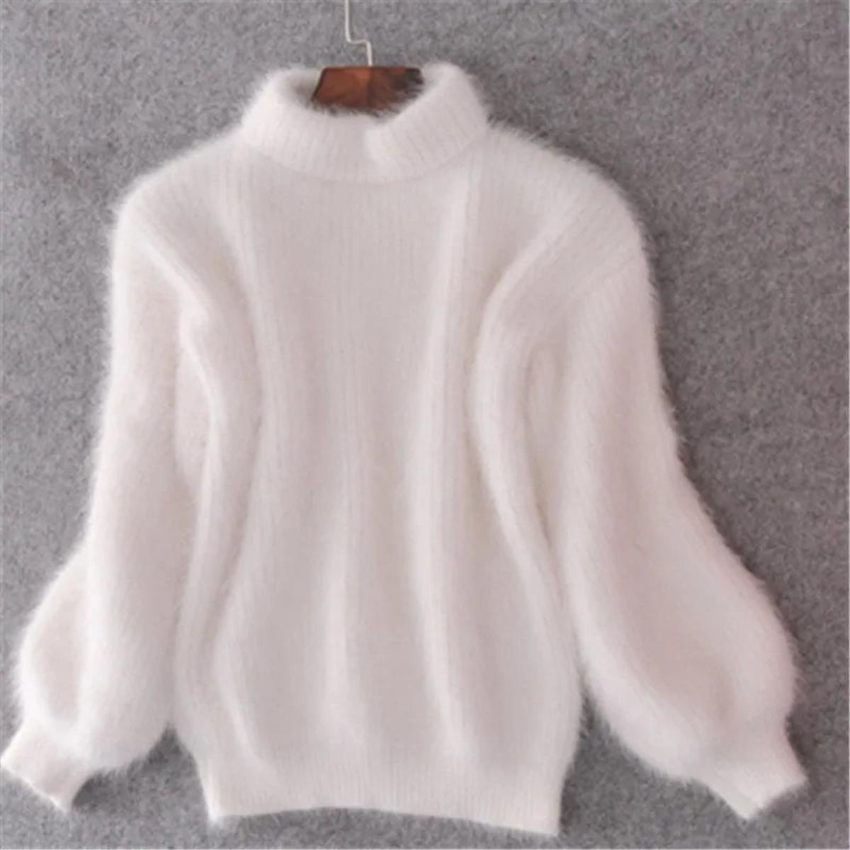 Pull col roulé duveteux en maille femme 2