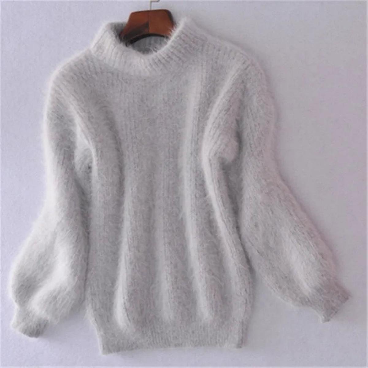 Pull col roulé duveteux en maille femme 3