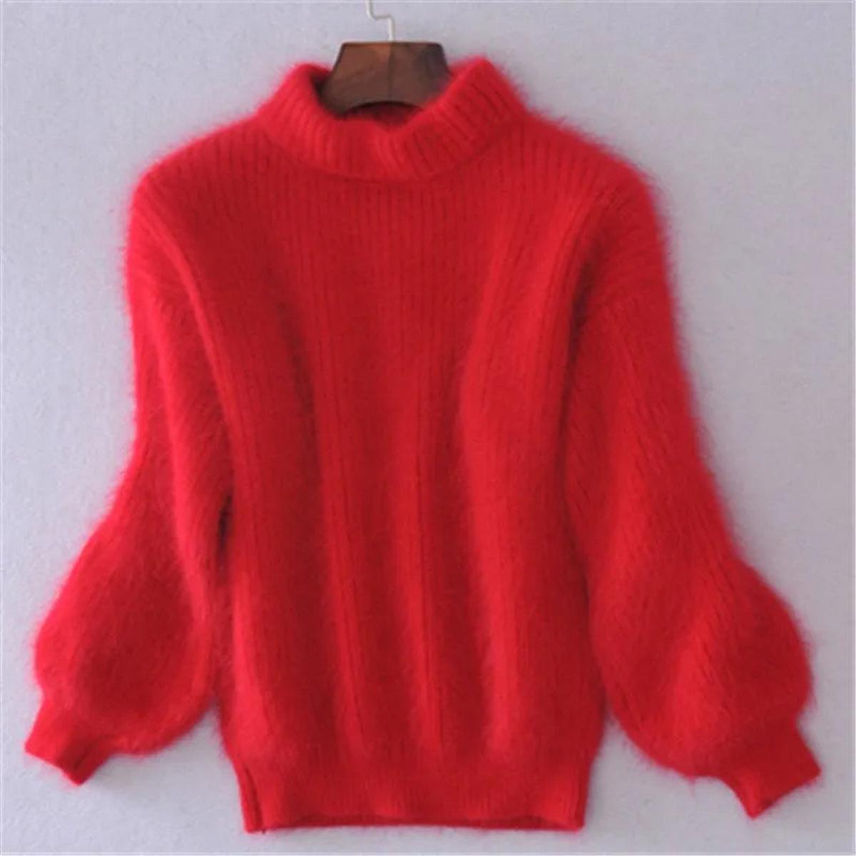 Pull col roulé duveteux en maille femme 7