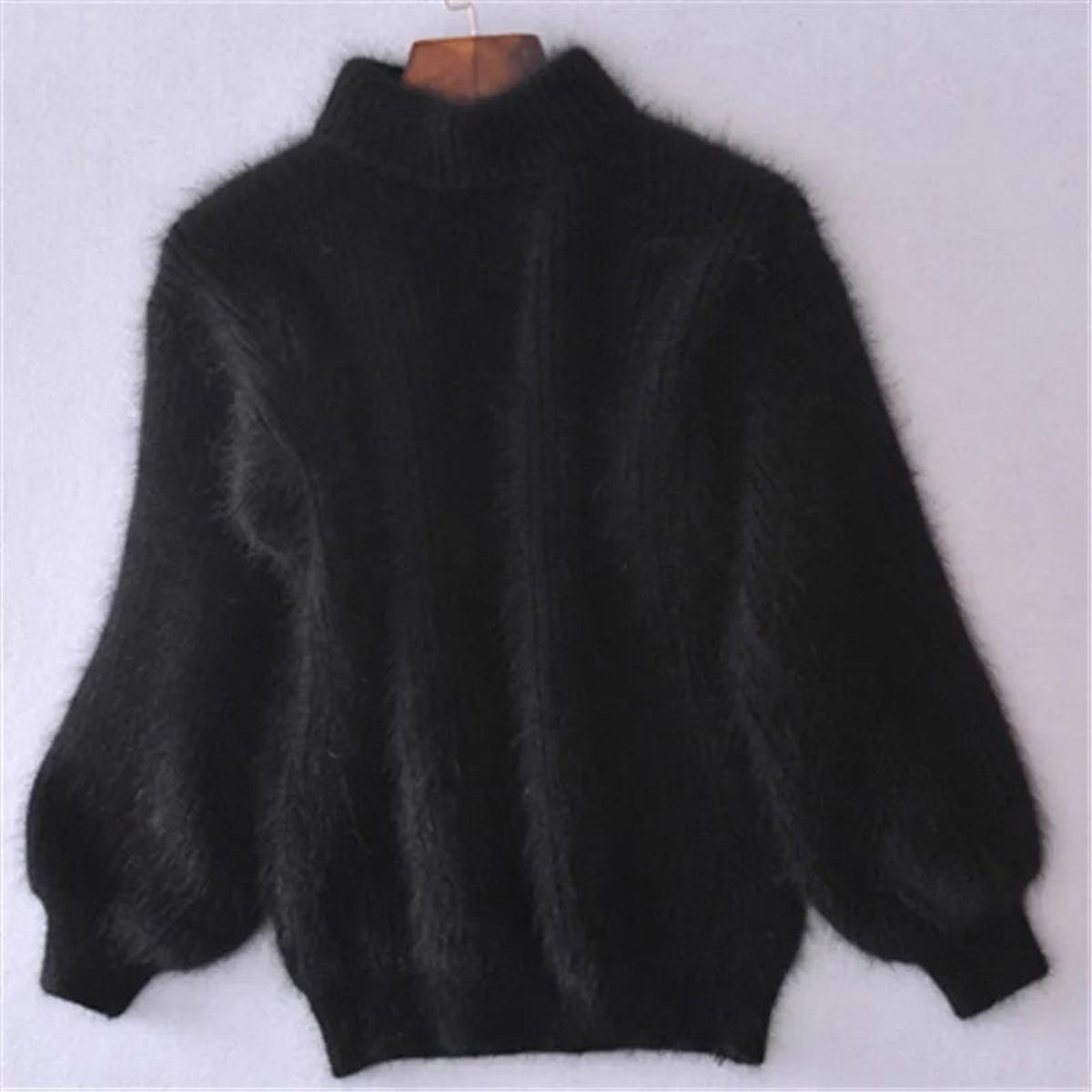 Pull col roulé duveteux en maille femme 8