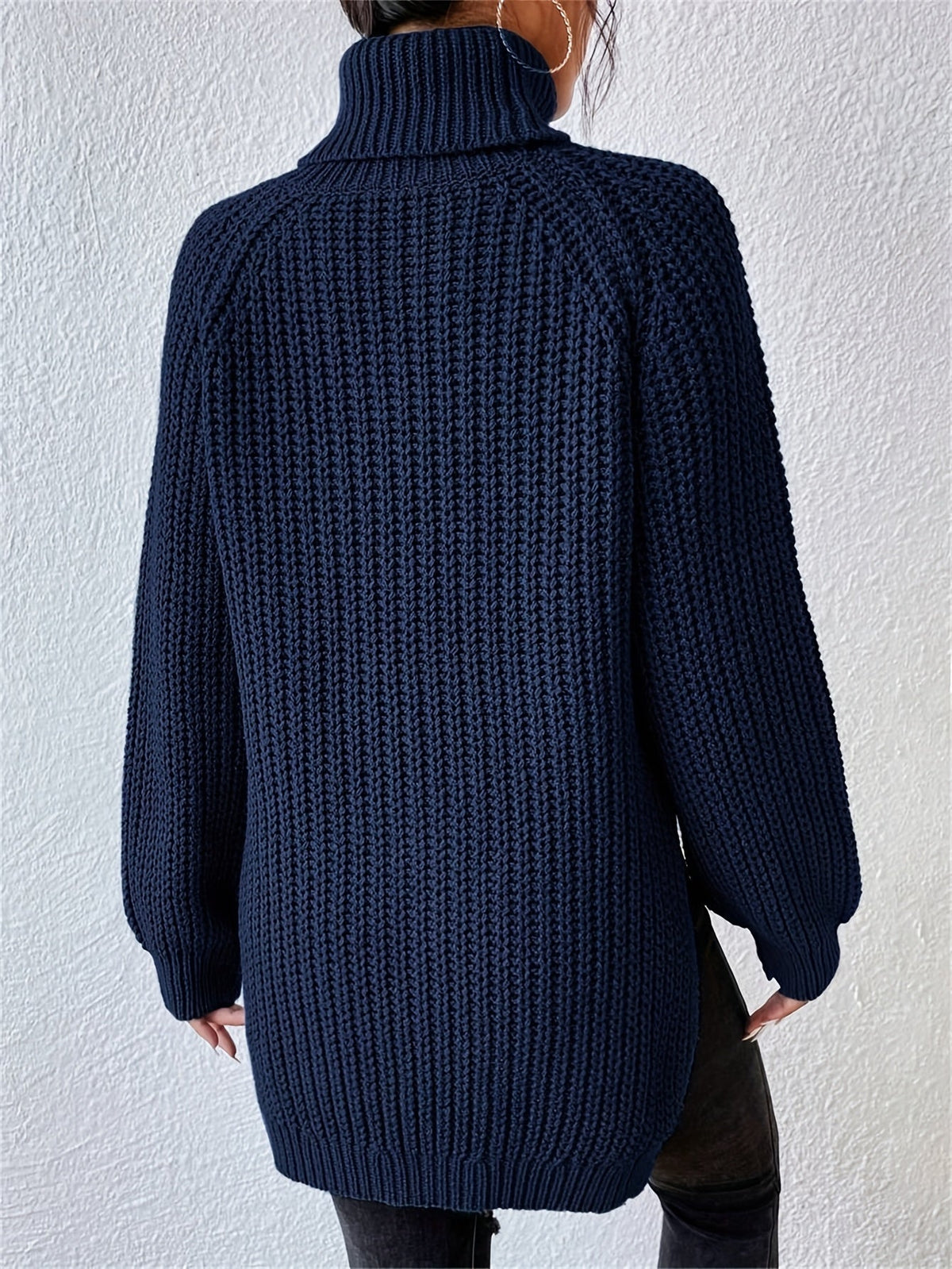 Pull col roulé femme à manches raglan et ourlet fendu 6