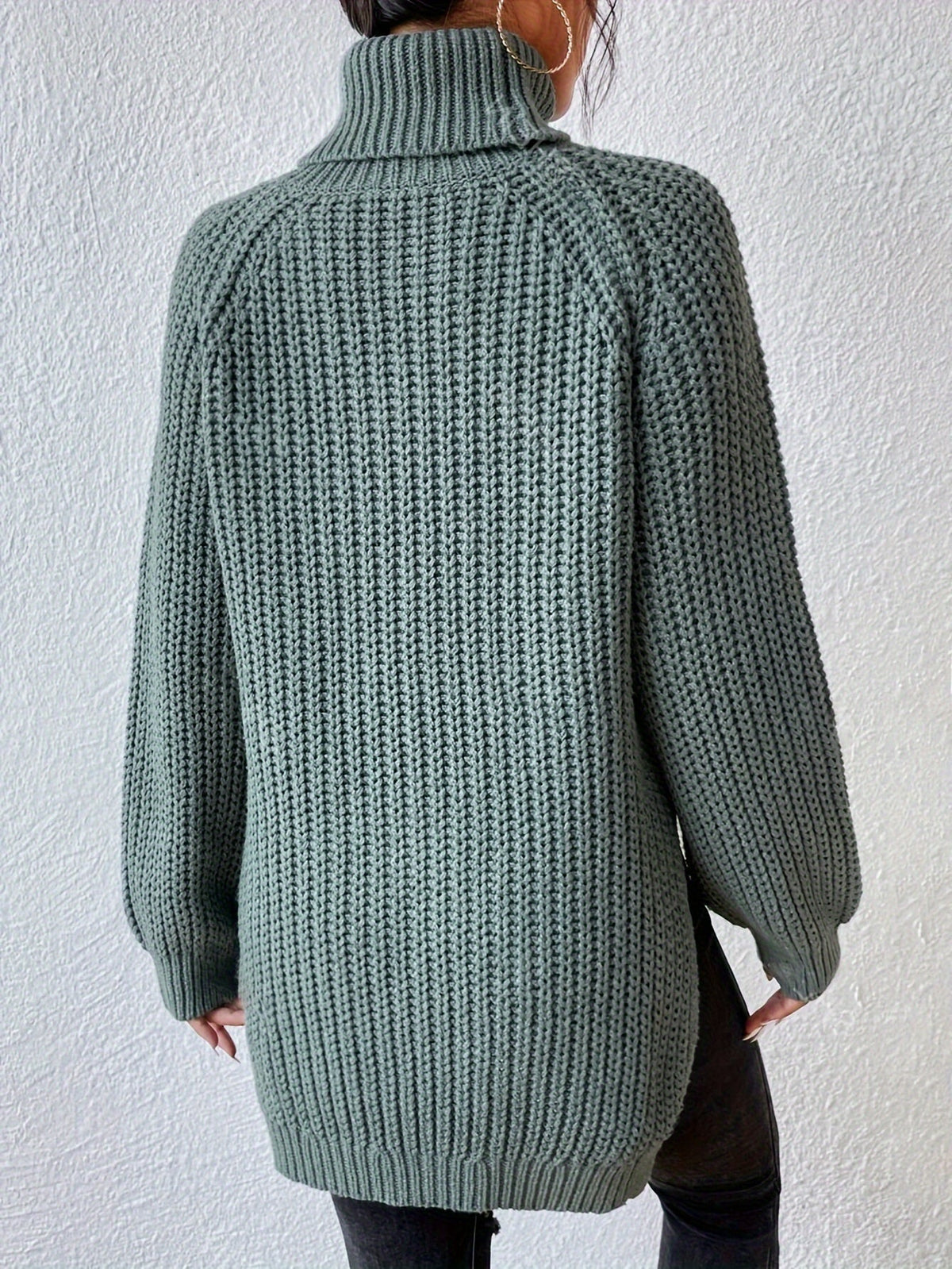 Pull col roulé femme à manches raglan et ourlet fendu 7