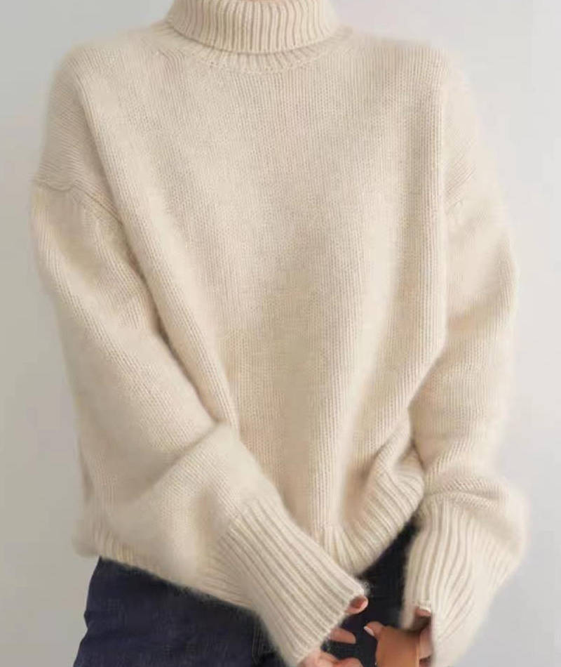 Pull col roulé femme en laine coupe oversize 5