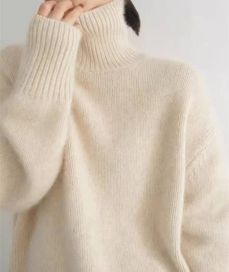 Pull col roulé femme en laine coupe oversize 6