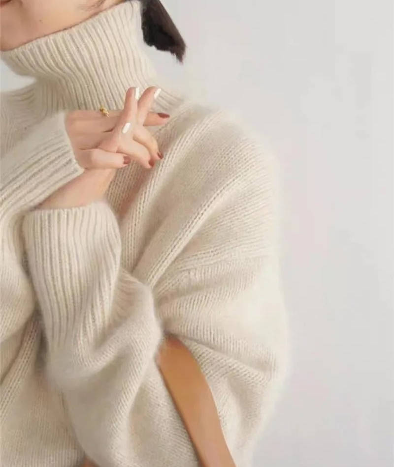 Pull col roulé femme en laine coupe oversize 7